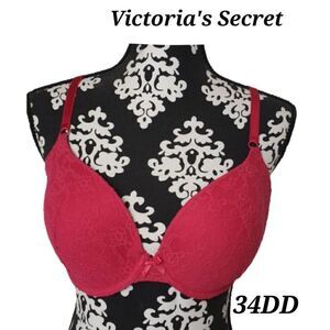 Victoria's Secret 34DD Bra Sexy Demi Underwire Red Lace Lined Bra 34E